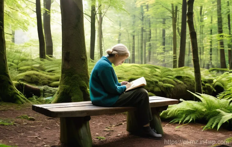 내러티브 건강법과 자기 반성의 중요성 - **Prompt 1: "A serene, wide shot of a person (adult, gender-neutral) sitting comfortably on a rustic...