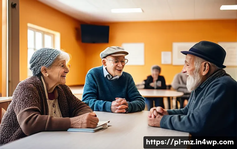 내러티브 건강법의 사회적 영향력 - A warm and inviting community health support group meeting in a cozy Polish senior center, featuring...