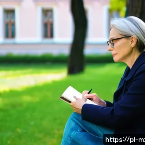 Home 33 내러티브 건강법과 여행의 치유 효과 - A serene scene of a middle-aged Polish woman sitting on a park bench in Warsaw, journaling her trave...