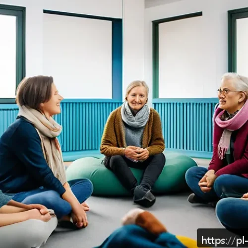 Home 31 내러티브 건강법의 멘탈 헬스 개선 효과 - A warm and inviting therapy group session in a modern Polish community center, diverse adults sittin...